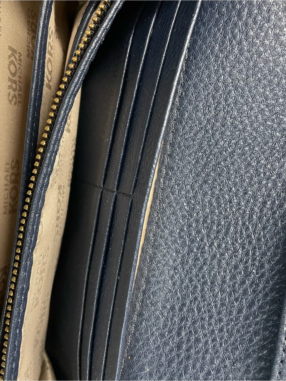 Michael Kors Navy Pebbled Leather Wallet Clutch Gold Continental 💙✨